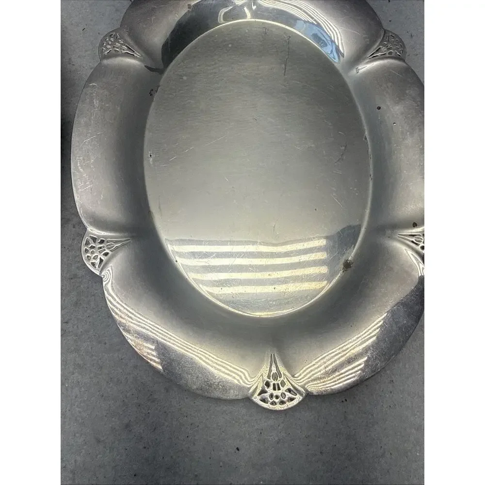 Vintage Wm Rogers Silverplate Serving Set Round Platter 421 Oval Bread Tray 419